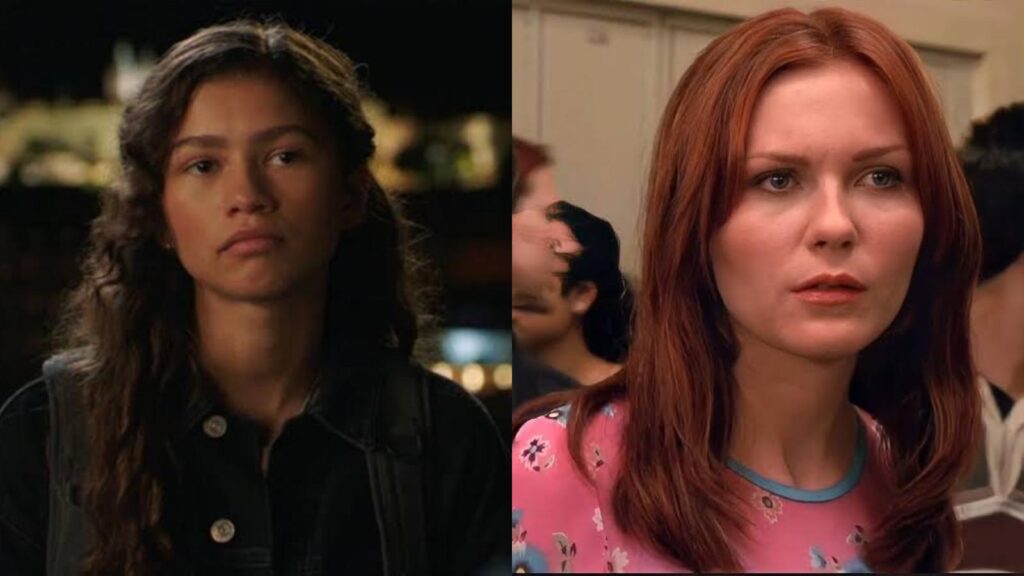 (L) Zendaya as Michelle Jones and (R) Kirsten Dunst as Mary Jane (Image: Marvel, Sony)