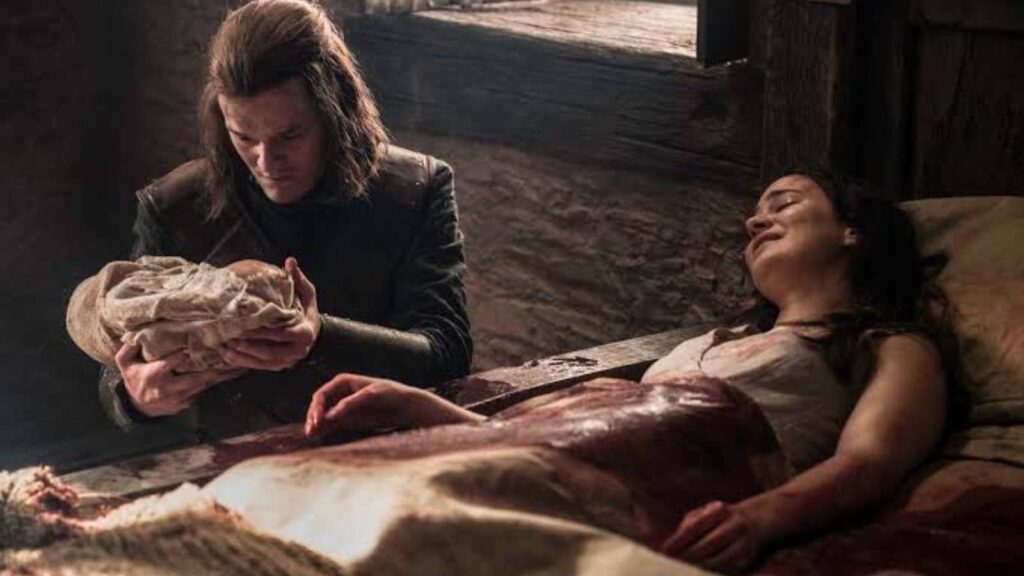 Lyanna Stark giving Ned Stark her son, Jon Snow (Image: HBO Max)