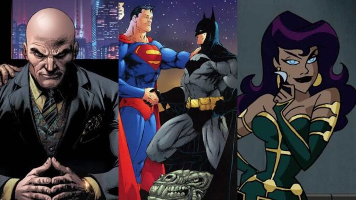 (L To R) Lex Luther, Superman and Batman, Circe (Image: DC)