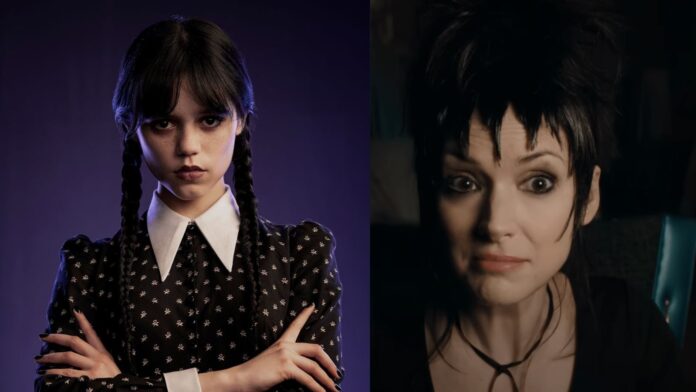 Jenna Ortega in 'Wednesday' and Winona Ryder in 'Beetlejuice Beetlejuice' (Image: Netflix and Warner Bros.)