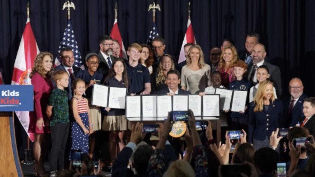 Florida governor, Ron DeSantis at the signing of HB 1069 in May, 2023.