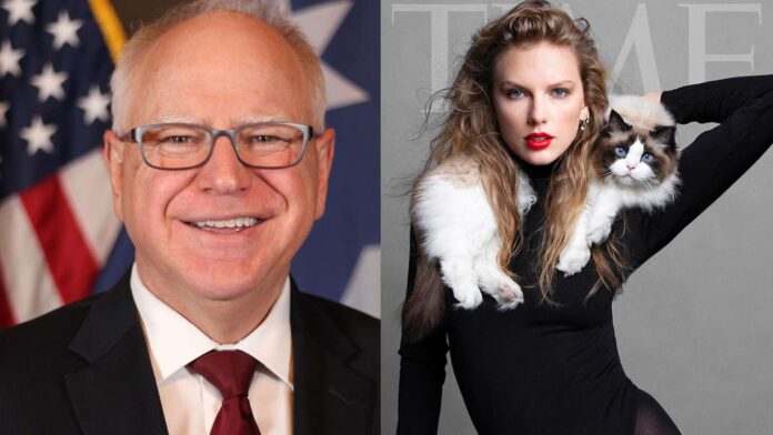 Tim Walz and Taylor Swift (Image: AP and Instagram /@taylorswift)