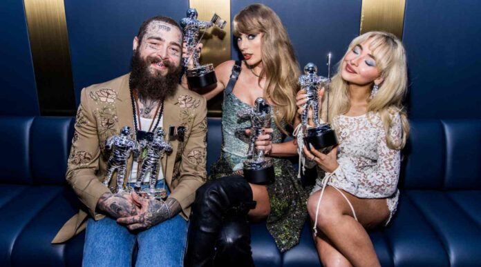 Post Malone, Taylor Swift and Sabrina Carpenter (Image: MTV)