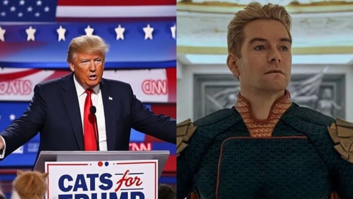 (L) Donald Trump and (R) Antony Starr as Homelander (Image: instagram @realdonaldtrump, Amazon)