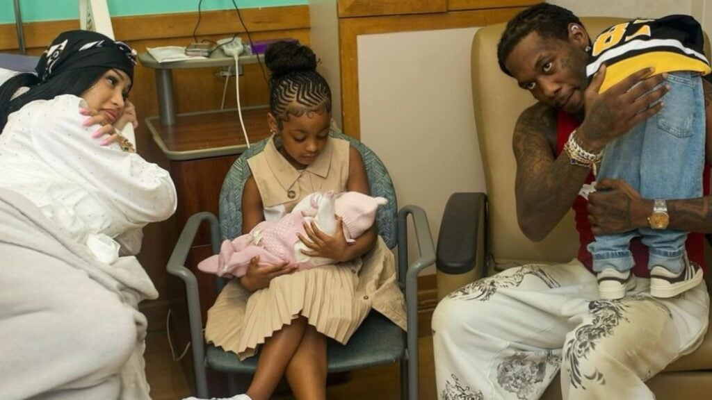 Cardi B, Kulture, Offset, and Wave with her third child (Image: instagram @iamcardib)