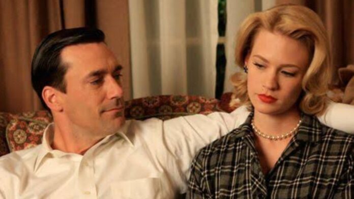 Jon Hamm as Don Draper and January Jones as Betty Draper in Mad Men (Image: AMC)