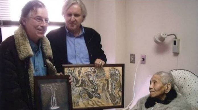 (L-R) Charles Pellegrino, Tsutomu Yamaguchi and James Cameron (Image: Deadline)