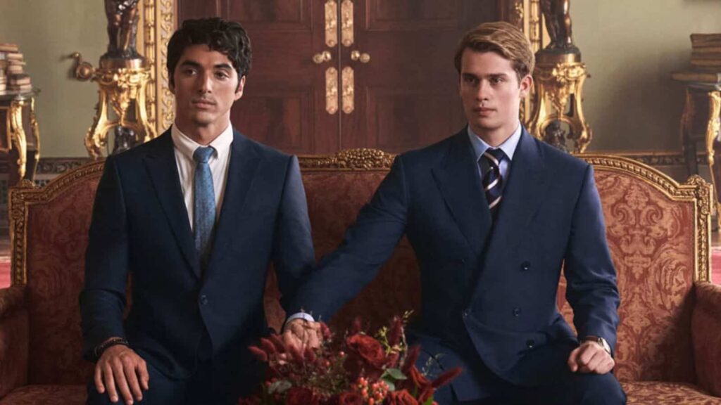 Taylor Zakhar Perez and Nicholas Galitzine in 'Red, White and Royal Blue' (Image: Amazon Studios)