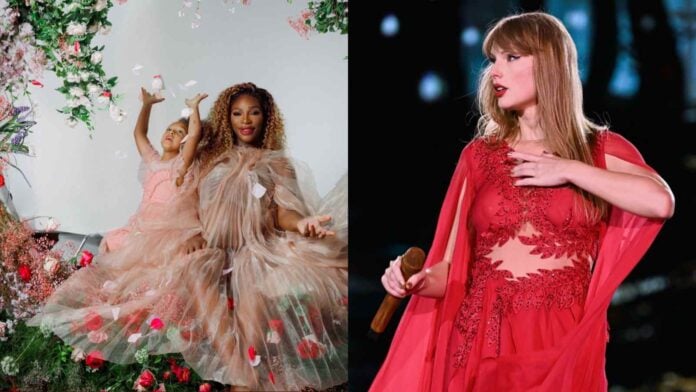 (L) Serena Williams with her daughter and (R) Taylor Swift (Image: Instagram @serenawilliams @taylorswift)