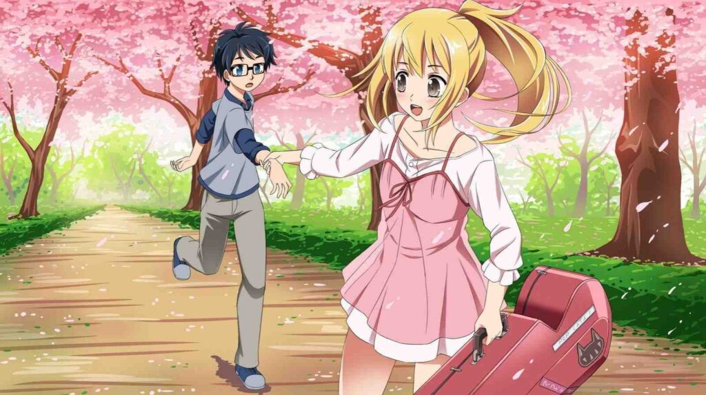 Kousei Arima and Kaori Miyazono in Your Lie in April anime