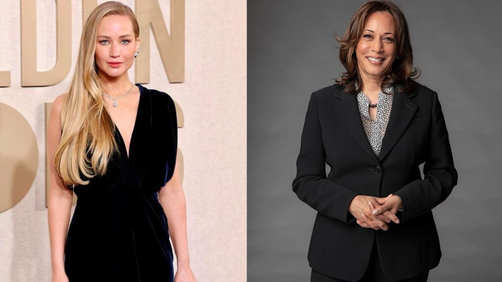 Jennifer Lawrence and Kamala Harris (Image: AP)