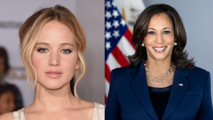 Jennifer Lawrence and Kamala Harris (Image: AP)