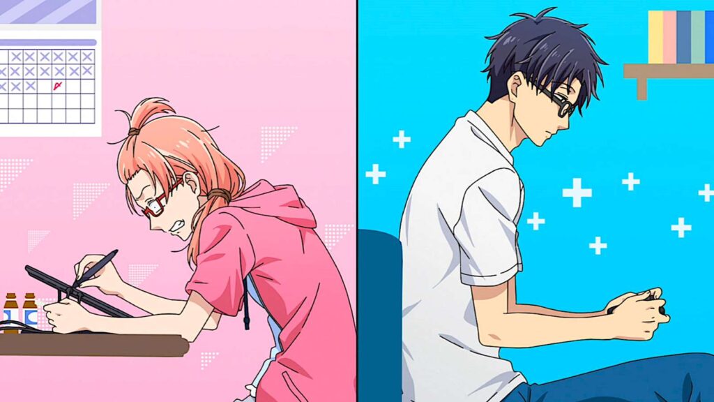 Hirotaka Nifuji and Narumi Momose in Wotakoi: Love is Hard for Otaku