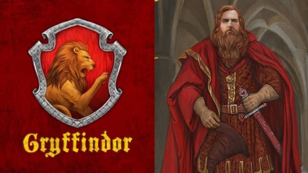 Gryffindor crest and Godric Gryffindor (Image: Wizarding World, Screenrant)