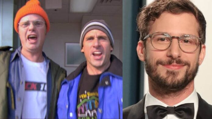 Still from The Office and Andy Samberg (Image: BBC / Variety)