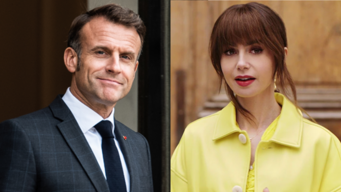 Emmanuel Macron (L) and Emily from 'Emily in Paris' (R) (Image: AP/Netflix)