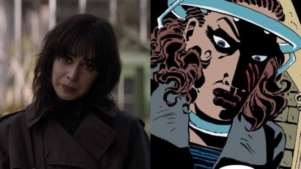 Cristin Miloti as Sofia Falcone and Sofia in the comics (Image: HBO Max, DC)