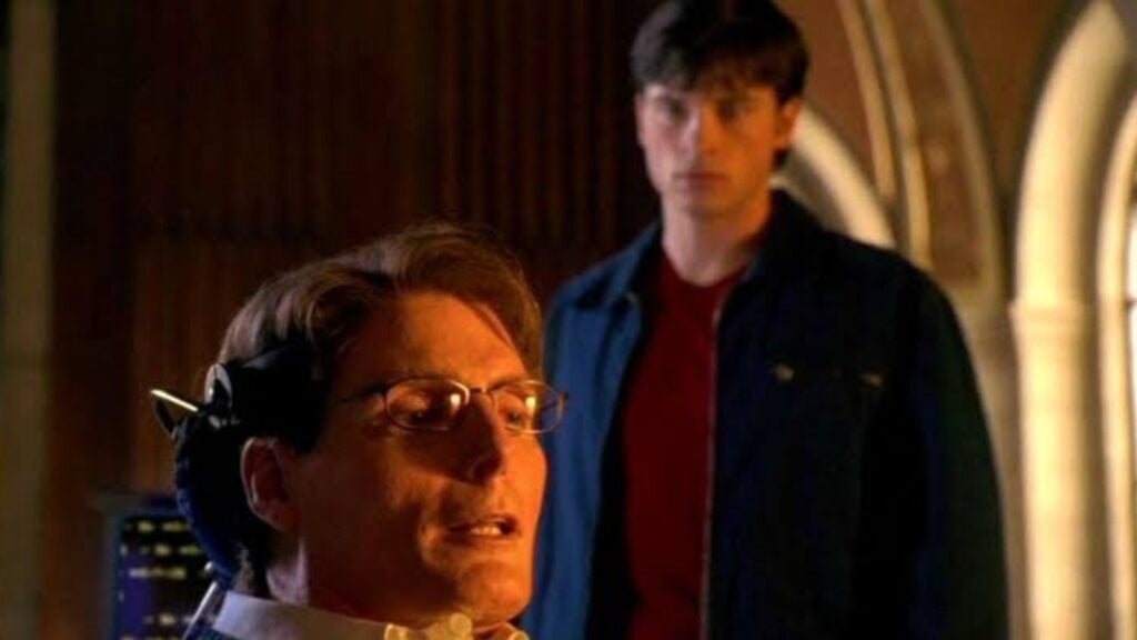 Christopher Reeve and Tom Welling in 'Smallville' (Image: The WB)