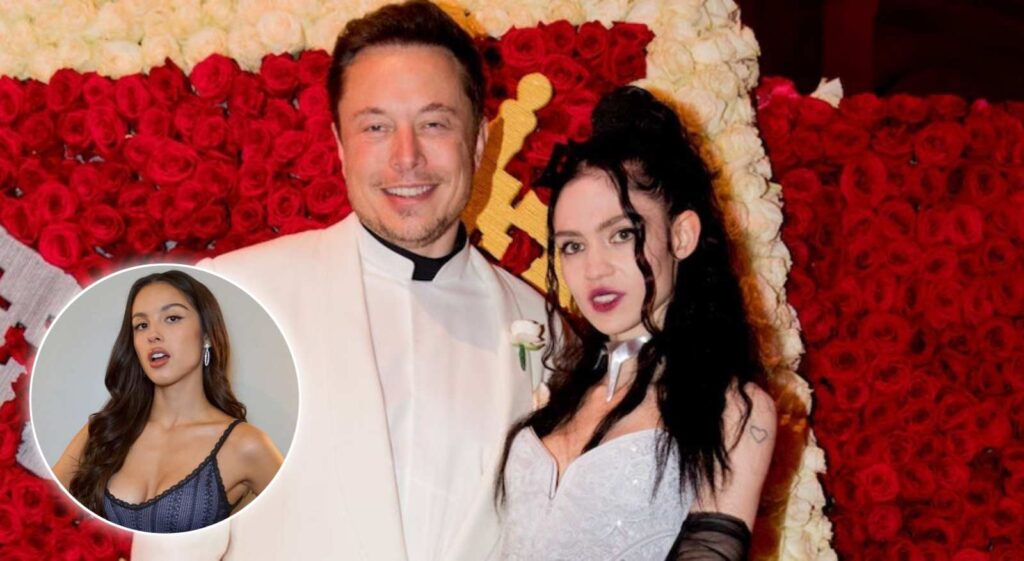 Elon Musk and Grimes, (In circle) Olivia Rodrigo (Image:  WIRE Image and Instagram @/oliviarodrigo)