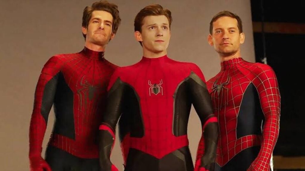 Andre Garfield, Tom Holland, and Tobey Maguire as Spider-Men (Image: youtube @Marvel)