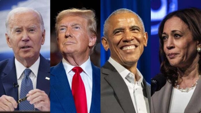 (From L-R) Joe Biden, Donald Trump, Barack Obama and Kamala Harris (Image: AP)