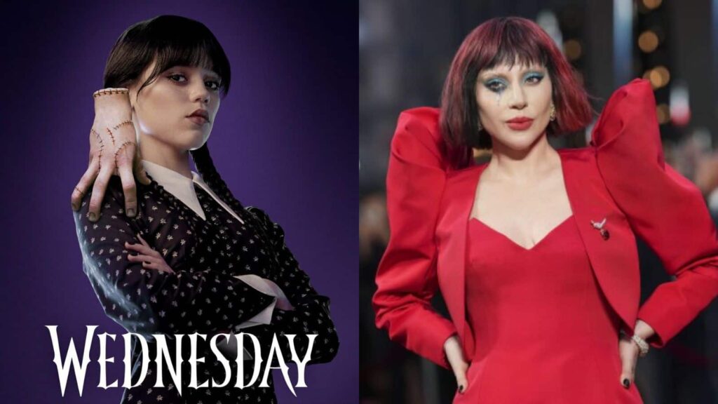 Jenna Ortega in 'Wednesday' and Lady Gaga (Image: Netflix and AP)