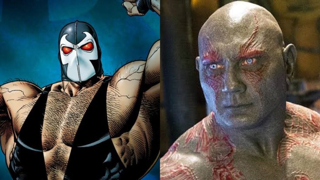 Bane and Dave Bautista as Drax (Image: DC, Marvel)