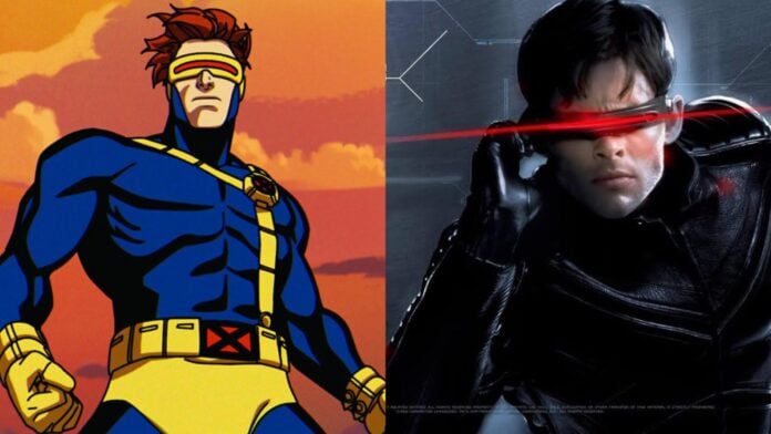 Cyclops in X-Men '97 and James Marsden as Cyclops (Image: 20th Century Fox, Marvel)