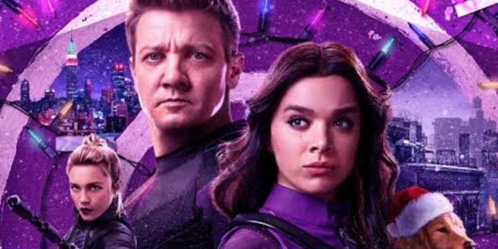 Jeremy Renner as Clint Barton, Hailee Steinfeld as Kate Bishop, and Florence Pugh as Yelena Belova (Image: Marvel Studios)