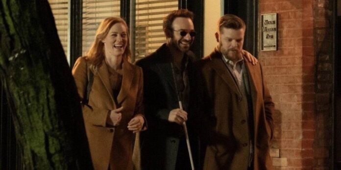 Deborah Ann Woll as Karen Page, Charlie Cox as Matt Murdock, and Elden Henson as Foggy (Image: Marvel Studios)