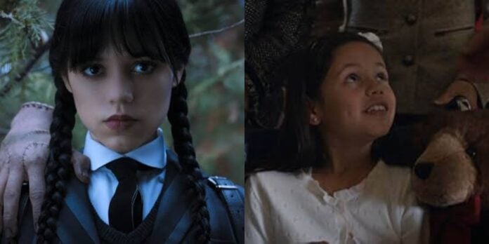 Jenna Ortega as Wednesday and her in 'Iron Man 3' (Image: Marvel, Netflix)