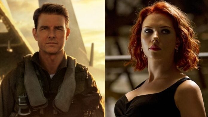Tom Cruise in 'Top Gun Maverick' and Scarlett Johansson in 'Avengers Age Of Ultron'