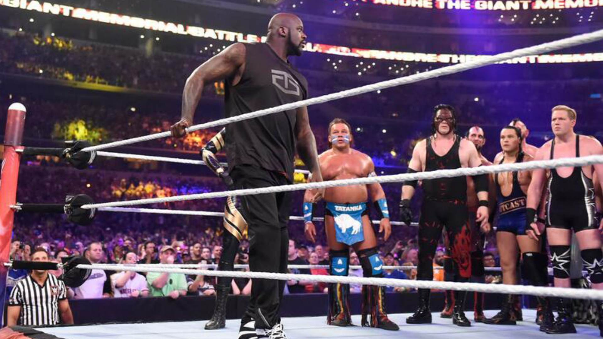 7. Shaquille O’Neal Makes Blockbuster WWE Debut in WrestleMania 32’s Andre the Giant Memorial Battle Royal
