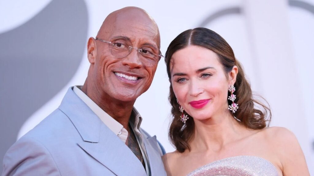 Dwayne Johnson and Emily Blunt at the red carpet of 'The Smashing Machine' in Venice