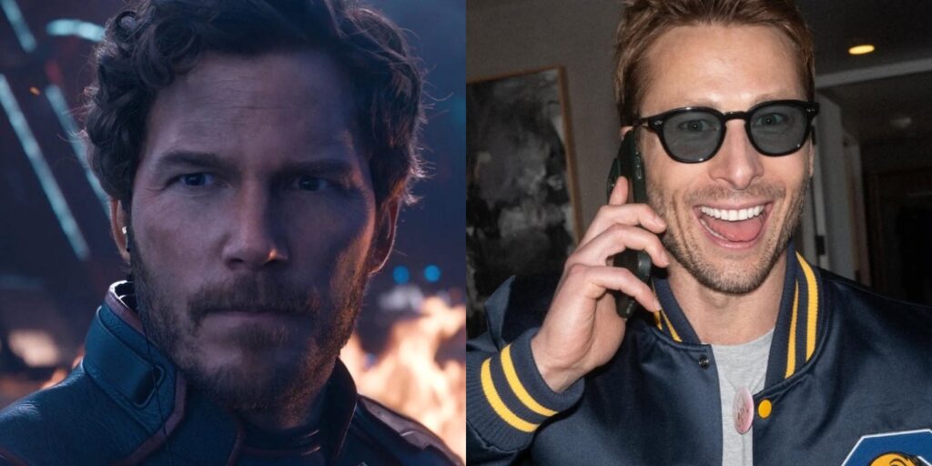 Chris Pratt as Star-Lord and Glen Powell (Image: Marvel, instagram @glenpowell)