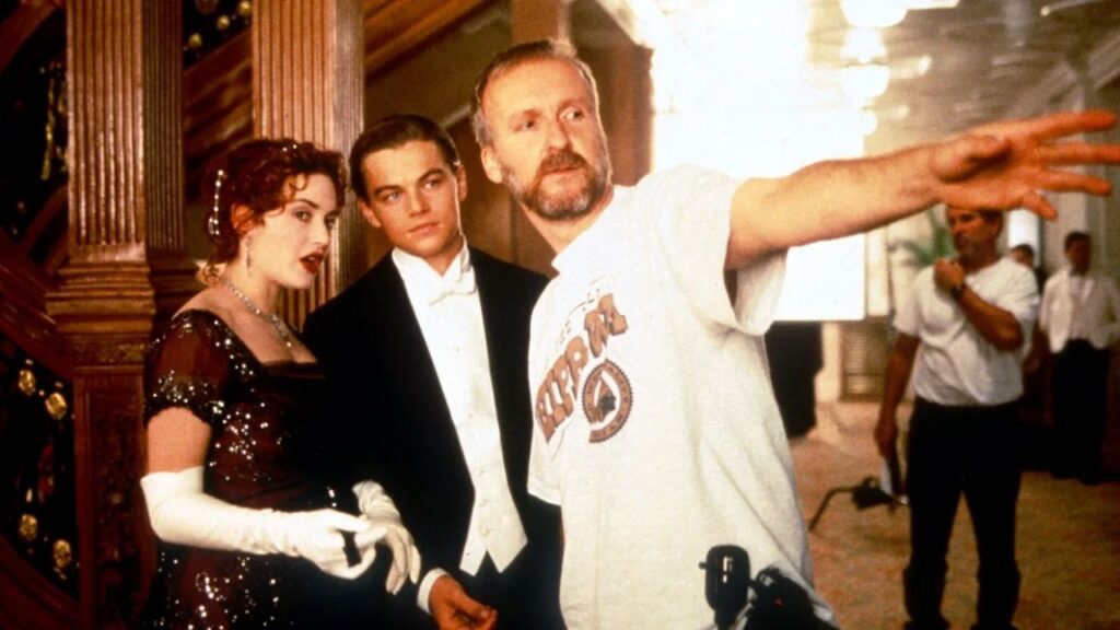James Cameron with the 'Titanic' cast