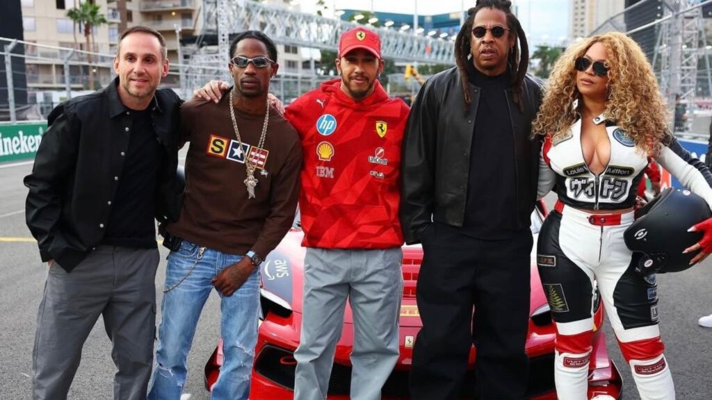 Jay-Z and Beyonce with Lewis Hamilton 