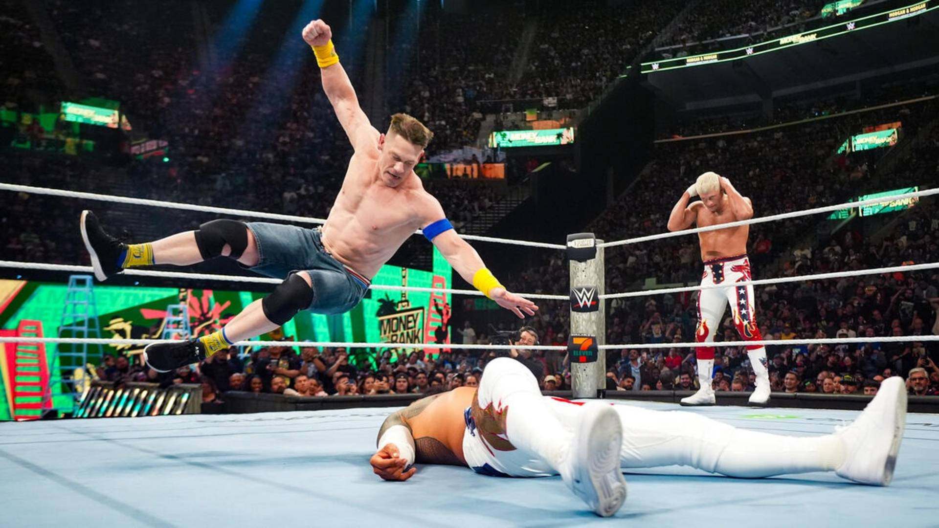 10- John Cena and Logan Paul vs. Cody Rhodes and Jey Uso (Money in the Bank)
