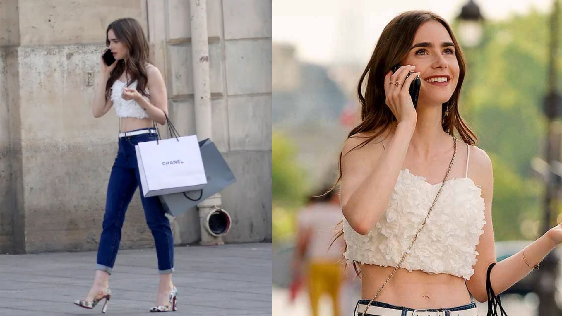 White Cropped Top & Denim With Chanel Bag