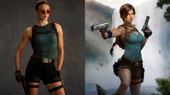 Sophie Turner as Lara Croft (Image: Amazon)
