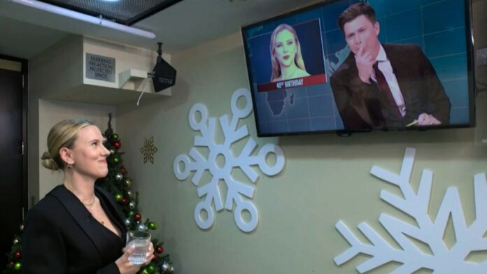 Colin Jost and Scarlett Johansson