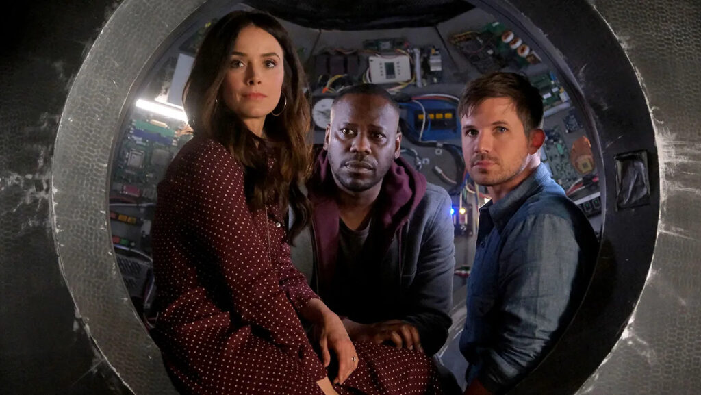 Abigail Spencer, Malcolm Barrett and Matt Lanter in Timeless (Image:Darren Michaels/Sony/NBC)