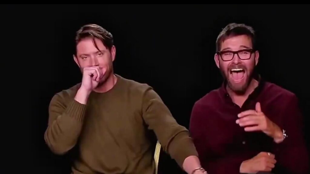 Antony Starr and Jensen Ackles reacting to the ad (Image: Amazon) 