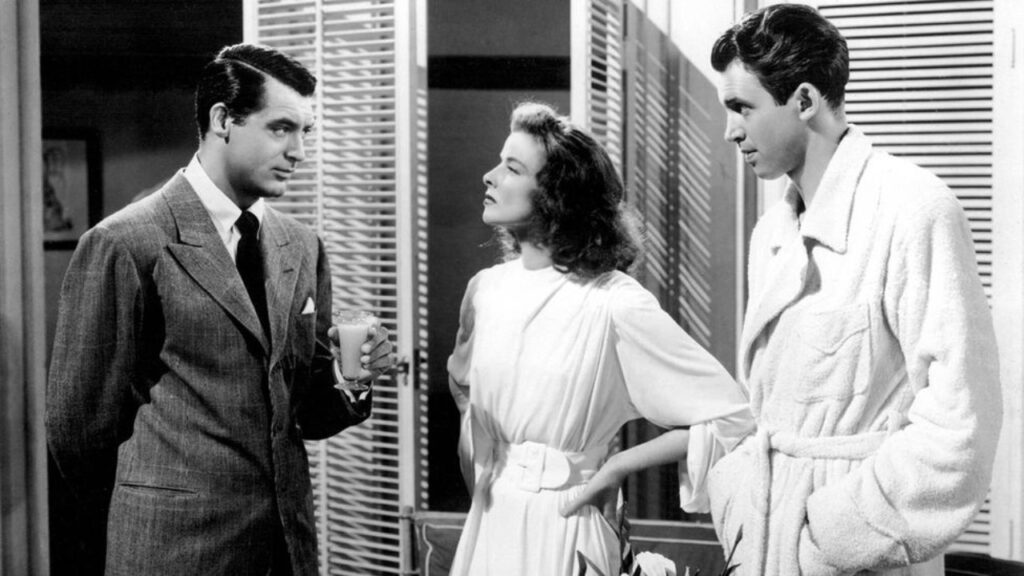 Katharine Hepburn with Cary Grant and James Stewart in 'The Philadelphia Story' (Image: Amazon MGM)