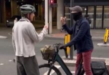 Benedict Cumberbatch was seen in a heated argument with a masked cyclist (Image: The Sun)