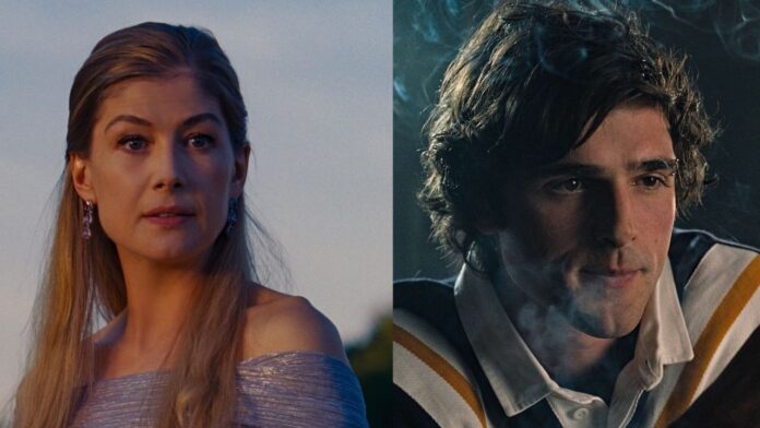Rosamund Pike and Jacob Elordi in Saltburn