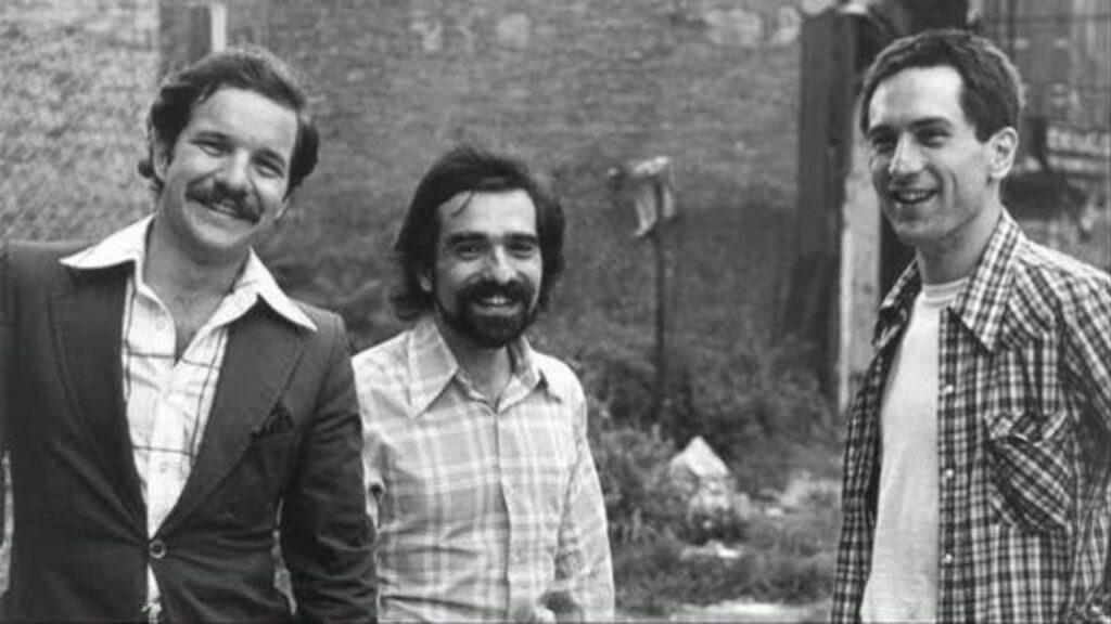Paul Schrader, Martin Scorsese and Robert De Niro on the set of 'Taxi Driver' (Image: Plural)