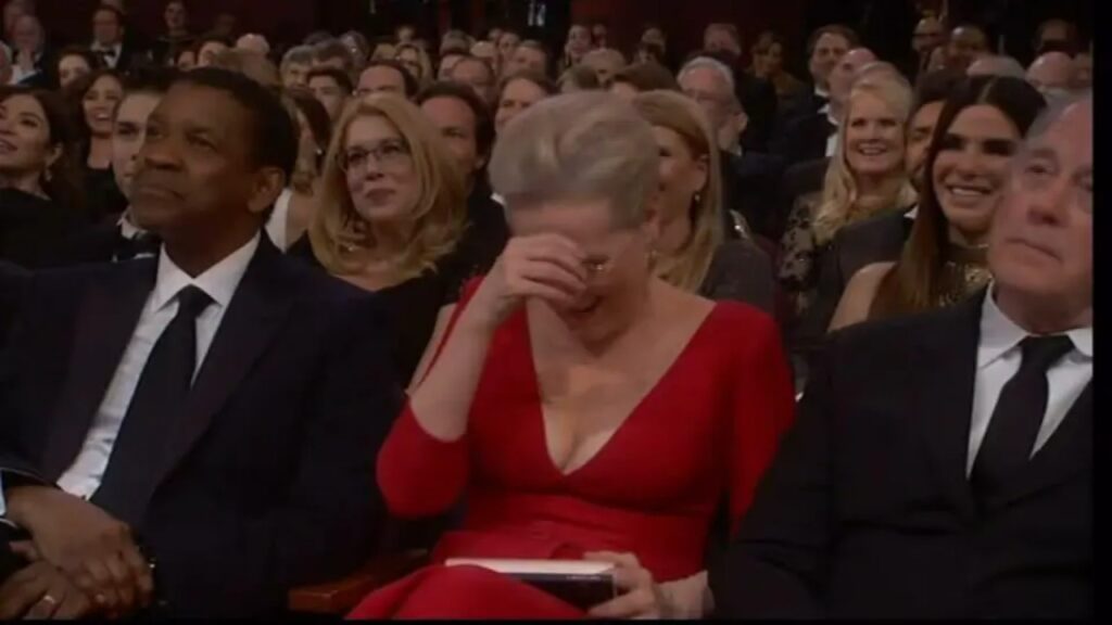 Meryl Streep breaks down into laughter (Image: The Irish Sun)