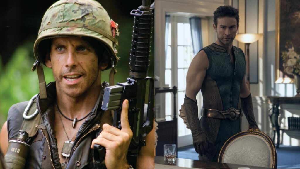 Ben Stiller in 'Tropic Thunder', The Deep in 'The Boys' (Image: Paramount Pictures, Amazon Prime Video)