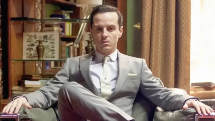 Andrew Scott as Jim Moriarty in BBC’s Sherlock (Image: BBC)